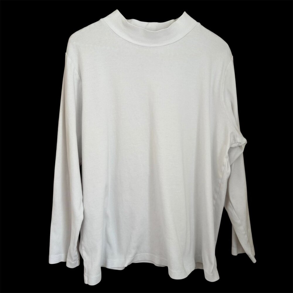 CJ Banks White Mock Neck Long Sleeve Top 2X Minimalist Capsule Layering Relaxed